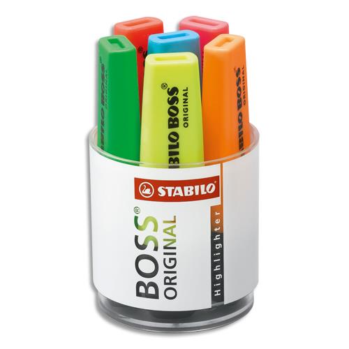STABILO BOSS ORIGINAL surligneur pointe biseautée - Pot de 6 surligneurs fluo - Coloris assortis