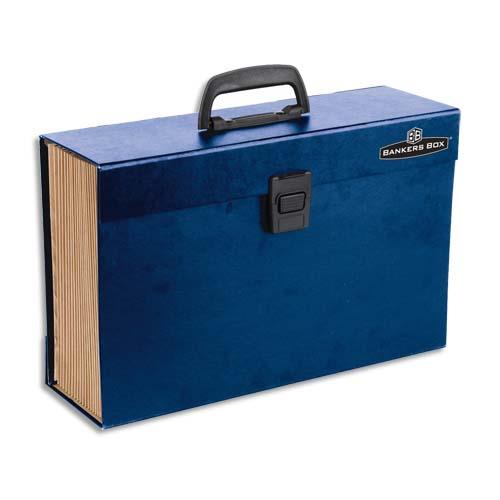 BANKERS BOX Trieur malette 19 compartiments, structure carton, poignée de transport, coloris Bleu