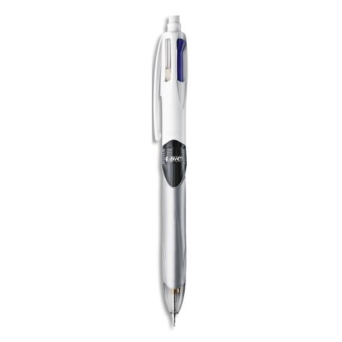 BIC Stylo bille 4 couleurs Multi-Fonctions avec grip. Pointe Moyenne x3 + porte-mine, avec gomme intégrée