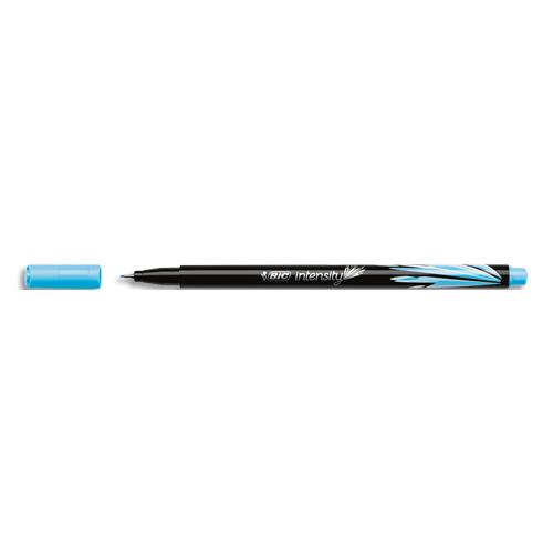 BIC Intensity Stylo Feutre d'écriture Pointe Fine et Corps Noir Verni - Bleu ciel
