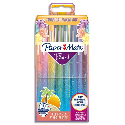PAPERMATE Pochette de 16 Stylos feutres Flair Original Tropical, pointe 0,4mm