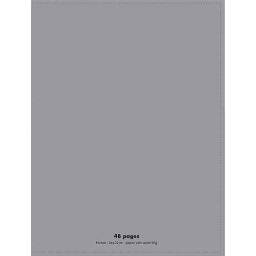 Cahier piqûre 24x32cm 48 pages 90g grands carreaux Seyès. Couverture polypropylène Gris