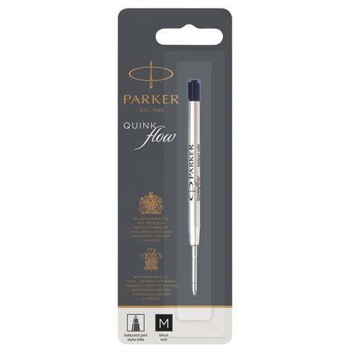 PARKER Recharge pour bille pointe moyenne QUINKFLOW encre Noire. En blister.