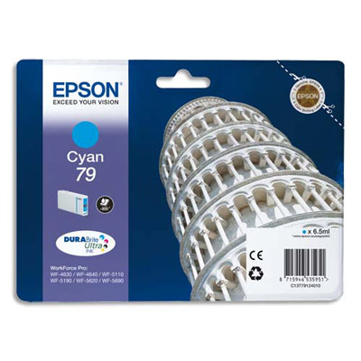 EPSON Cartouche Jet d'Encre Cyan (800 p) ''Tour de Pise'' (T7912) - C13T79124010 (dont eco-taxe de 0,02 €)