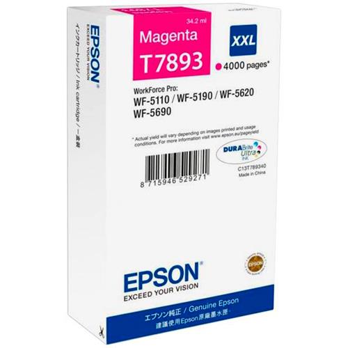 EPSON Cartouche Jet d'Encre Magenta XXL (4 000 p) WF-5xxx (T7893) - C13T789340 (dont eco-taxe de 0,02 €)