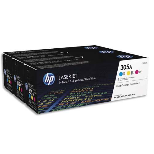 HP 305A CF370AM Pack 3 Toners Cyan Magenta Jaune Authentiques HP Color LaserJet Pro M351/M375/M451/M475 (dont eco-taxe de 0,35 €)