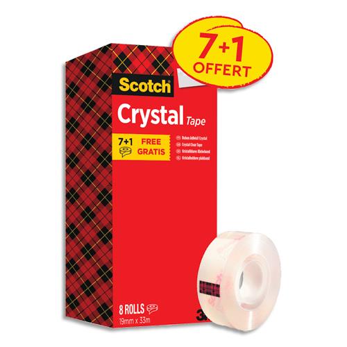 SCOTCH Tour de 8 rouleaux de ruban Crystal 19 mm x 33 m