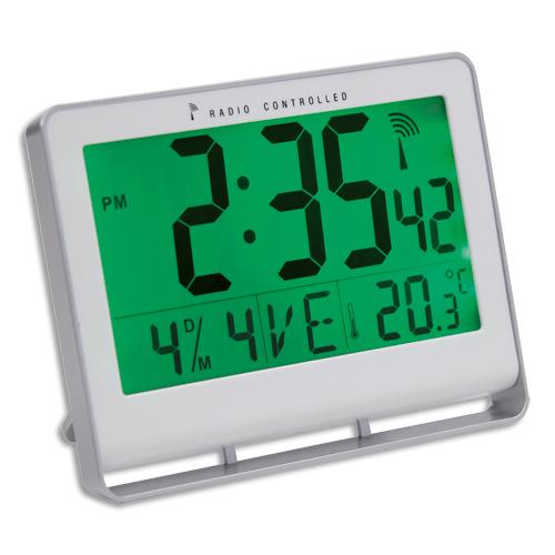 ALBA Horloge murale LCD multifonction radio-pilotée livrée 2 piles AAA fournies en ABS L20 x H15 cm Blanc (dont eco-taxe de 0,06 €)
