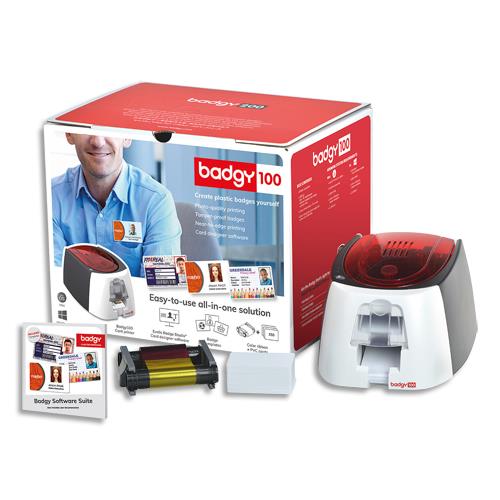 EVOLIS Badgy Imprim Badgy100+1 ruban coul 50 imp+50 cartes PVC épaisses+logiciel Badge Studio B12U0000RS (dont eco-taxe de 0,25 €)