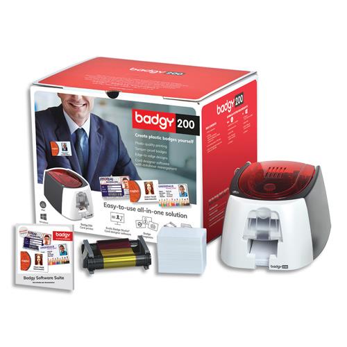 EVOLIS Badgy Imprim Badgy200+1 rub coul 100 imp+100 cartes PVC épaisses+logiciel Badge Studio+ B22U0000RS (dont eco-taxe de 0,25 €)