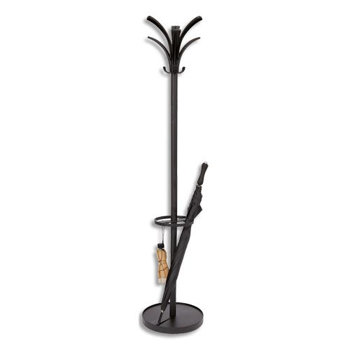 ALBA Portemanteau PMBrio en plastique et acier 6 patères, porte-parapluies - Socle D38, H175 cm Noir (dont eco-taxe mobilier de 1,09 €)