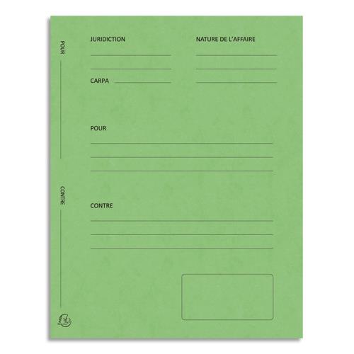 EXACOMPTA Paquet de 25 dossiers de plaidoirie pré-imprimés, en carte 265g. Coloris Vert.