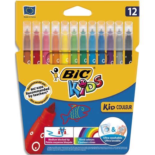 BIC KIDS Kid Couleur Feutres de coloriage Pointe moyenne - Couleurs assorties, Etui de 12
