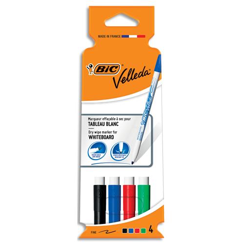 BIC Velleda 1721 Feutres pour Tableau Blanc Effaçables à Sec Pte Conique Fine - Bleu, Pochette de 4