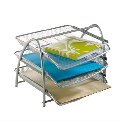 ALBA Set de 3 corbeille à courrier en metal argenté MESHTRAY3 M