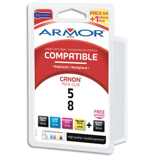 ARMOR Pack 4+1 canon (1 x pgi5 free) b10152r1 (dont eco-taxe de 0,10 €)