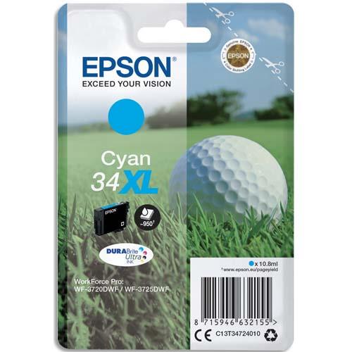 EPSON Cartouche Jet d'Encre DURABrite Ultra Cyan XL ''Balle de Golf'' 34 (T3472) - C13T34724010 (dont eco-taxe de 0,01 €)