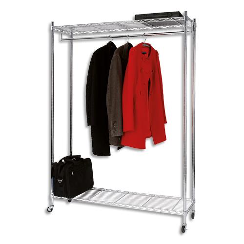 ALBA Vestiaire mobile en fil métal chromé, capacité 70 kg 26 cintres, 2 étagères L89 x H168 x P35 cm (dont eco-taxe mobilier de 0,24 €)
