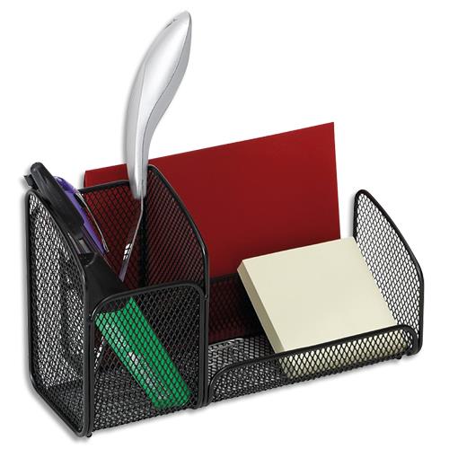 ALBA Organiseur de bureau en métal Mesh, 3 compartiments - Dim : L21 x H12,5 x P10 cm. Coloris noir