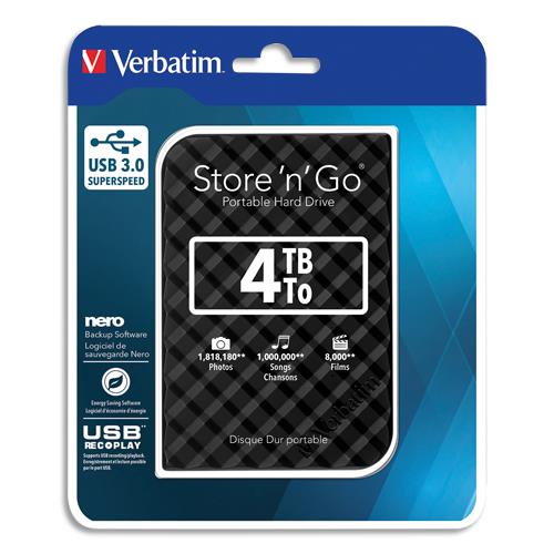 VERBATIM Disque dur 2,5'' USB 3.0 Style Noir 4To 53223 (dont eco-taxe de 0,06 €) (dont taxe copie privée de 6,00 €)