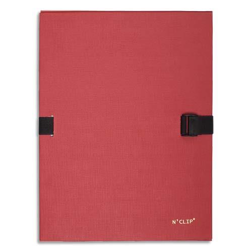 EXACOMPTA Chemise extensible NCLIP en papier toilé. Sangle à clip. Dos rainuré 13cm. Coloris rouge