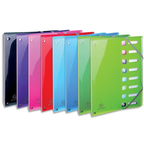 EXACOMPTA Trieur en polypropylène 8 compartiments A4. Fermeture par élastique. Coloris assortis
