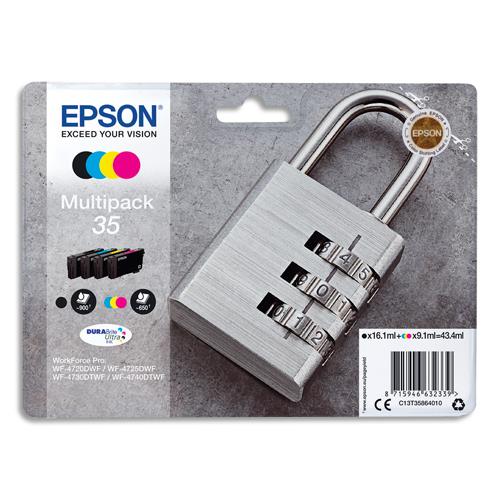EPSON Multipack Cartouches Jet d'Encre DURABrite Ultra 4coul N/C/M/J ''Cadenas'' 35 (T3586) C13T35864010 (dont eco-taxe de 0,02 €)