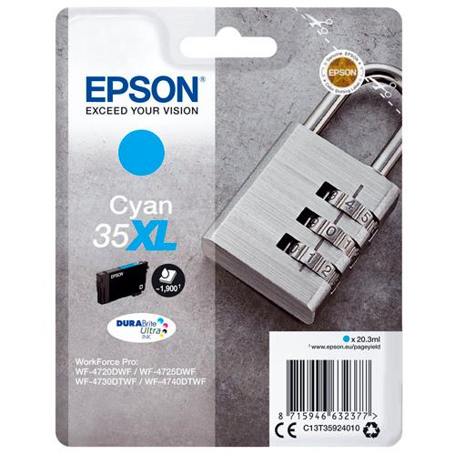 EPSON Cartouche Jet d'Encre DURABrite Ultra Cyan XL ''Cadenas'' 35 (T3592) - C13T35924010 (dont eco-taxe de 0,01 €)