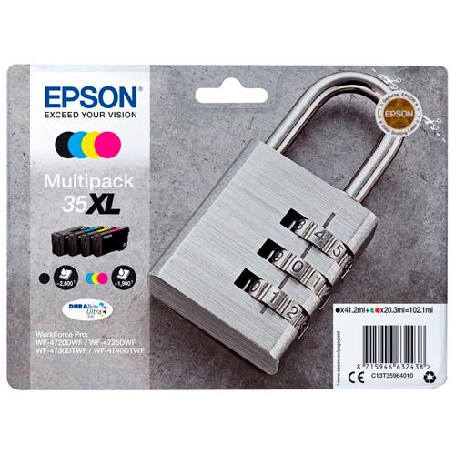 EPSON Multipack Cartouches Jet d'Encre DURABrite Ultra 4coul N/C/M/J ''Cadenas''35XL (T3596) C13T35964010 (dont eco-taxe de 0,02 €)