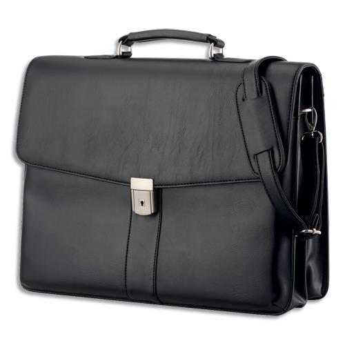 ALASSIO Malette Noire Pescara imitation cuir avec plusieurs compartiments 31 x 41 x 12,5cm 47014