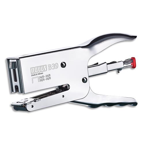NOVUS Pince agrafeuse puissante B39. Capacité 50 feuilles. Pour agrafe 26/6 à 8 et 24/6 à 8. Chromée