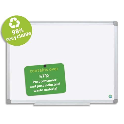 BI-OFFICE Tableau Blanc Earth acier émaillée, magnétique, cadre aluminium, recyclé, auget Ft L150xH100 cm (dont eco-taxe mobilier de 0,38 €)