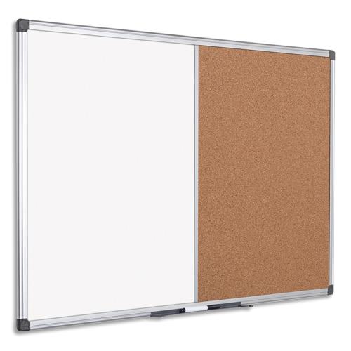 BI-OFFICE Tableau combiné Maya, moitié Liège et laqué Blanc magnétique - Format : L120 x H90 cm (dont eco-taxe mobilier de 0,22 €)