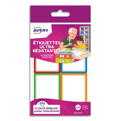 AVERY Sachet de 16 Etiquettes Ultra-Résistantes 44x64mm Blanc avec Bordure Vert/Bleu/Orange/Rouge