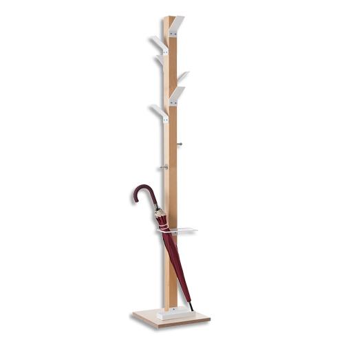 PAPERFLOW Portemanteau EASYCLOTH 6 patères polystyrène Blanc, fut bois massif hêtre, H178 cm et porte-par (dont eco-taxe mobilier de 0,93 €)