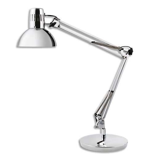 ALBA Lampe LED Architecte métal chromée, pince étau + ampoule. Tête D16,5 cm, bras 42+39 cm, socle D20 cm (dont eco-taxe de 0,95 €)