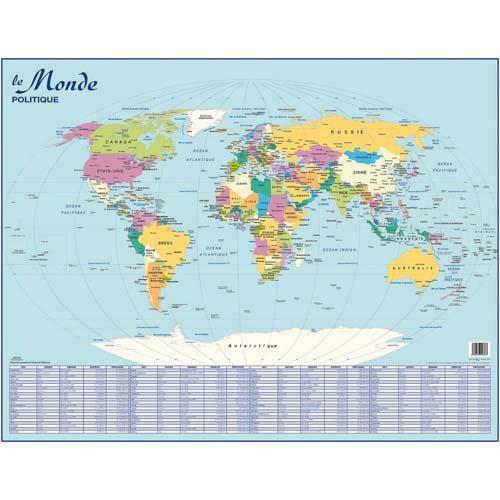 CBG Planisphère Monde Politique mural - pelliculée format 66 x 84,5 cm - 4 œillets pour suspension