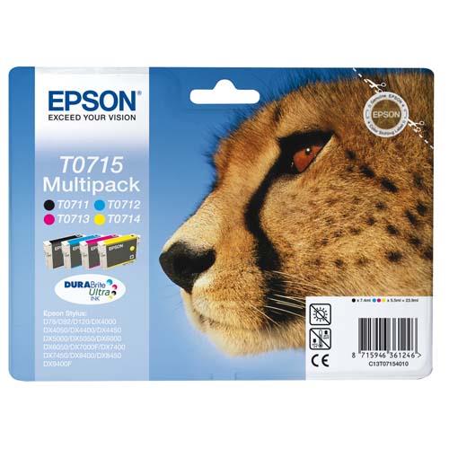 EPSON Multipack Cartouches Jet d'Encre ''Guépard'' (T0715) - Noir, Cyan, Magenta, Jaune (dont eco-taxe de 0,02 €)