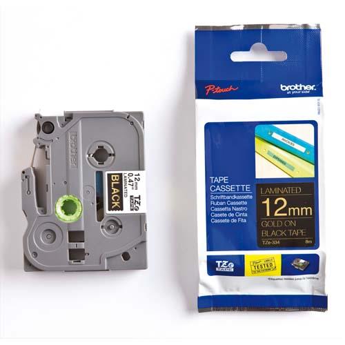 BROTHER Ruban pour PTOUCH laminé or/Noir 12mmx8m TZE334