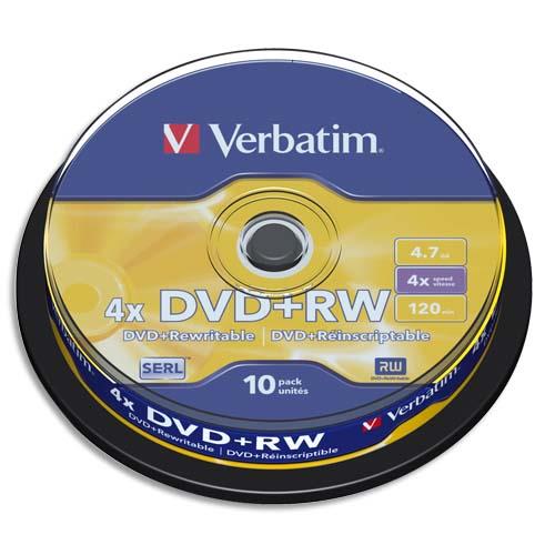 VERBATIM Tour de 10 DVD+RW 4,7GB vitesse d'écriture 10x 43488 (dont taxe copie privée de 9,00 €)