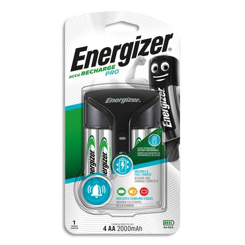 ENERGIZER Chargeur PRO noir rechargeur 2 ou 4 piles AA ou AAA, 2000 mAh, trois indicateurs lumineux (dont eco-taxe de 0,04 €)