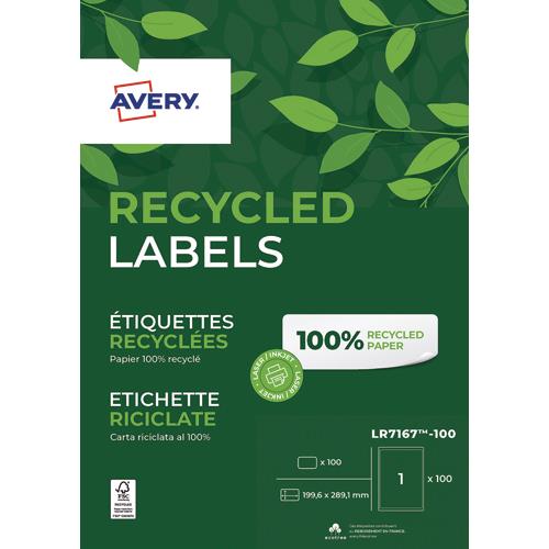 AVERY Boîte de 100 étiquettes adresse Laser recyclées Blanc 199,6 x 289,1 mm LR7167-100