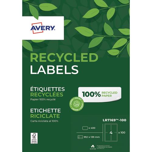 AVERY Boîte de 400 étiquettes adresse Laser recyclées Blanc 99,1 x 139 mm LR7169-100