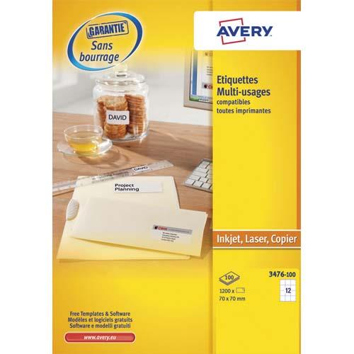 AVERY Boîte de 1200 étiquettes Blanches multi-usages 70 x 70 mm 3474-100
