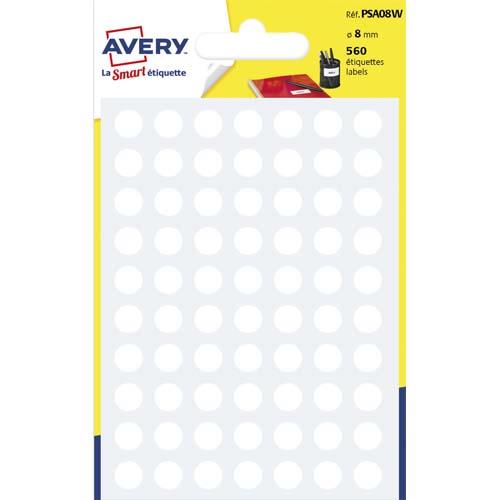 AVERY Sachet de 560 pastilles Ø8 mm. Ecriture manuelle. Coloris Blanc.