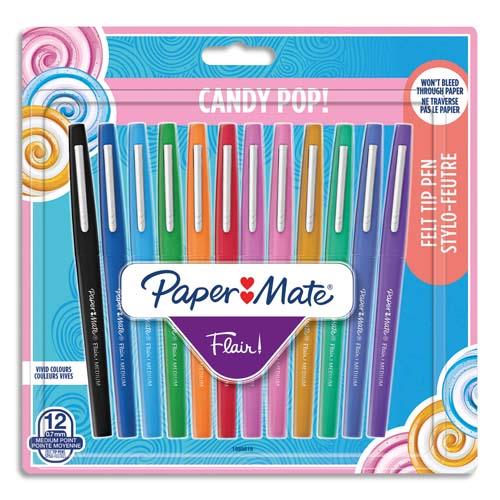 PAPERMATE Pochette de 12 Stylos feutres Flair Original Candy Pop, pointe 0,4mm