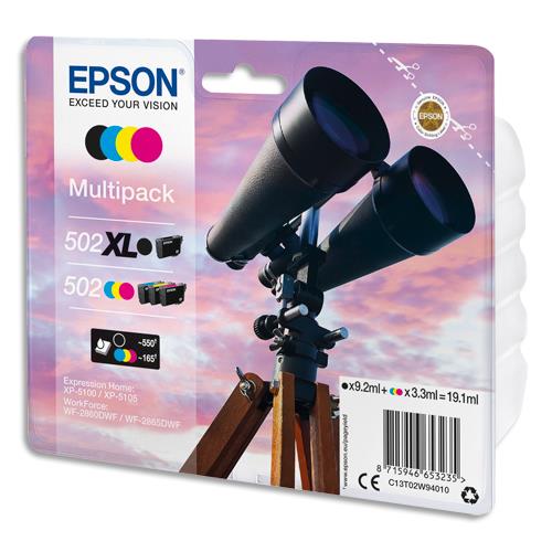 EPSON Multipack Cartouches Jet d'Encre 4 couleurs XL ''Jumelles'' 502 (T02W6) - C13T02W64010 (dont eco-taxe de 0,02 €)
