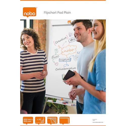 NOBO Recharge bloc papier pour chevalet, 20 feuilles, blanches unies