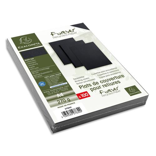 EXACOMPTA Paquet 100 plat couverture FOREVER rigide, grain cuir, 270 g, certifié Ange Bleu, Noir A4 2783C