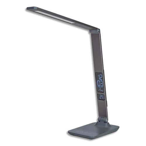 ALBA Lampe Led Viva tactile Gris anthracite, port USB, horloge. Tête 32 cm, bras 35 cm, socle 19 x12 cm (dont eco-taxe de 0,37 €)